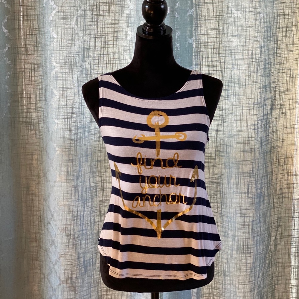 BLUE & CREAM STRIPED TOP (M)